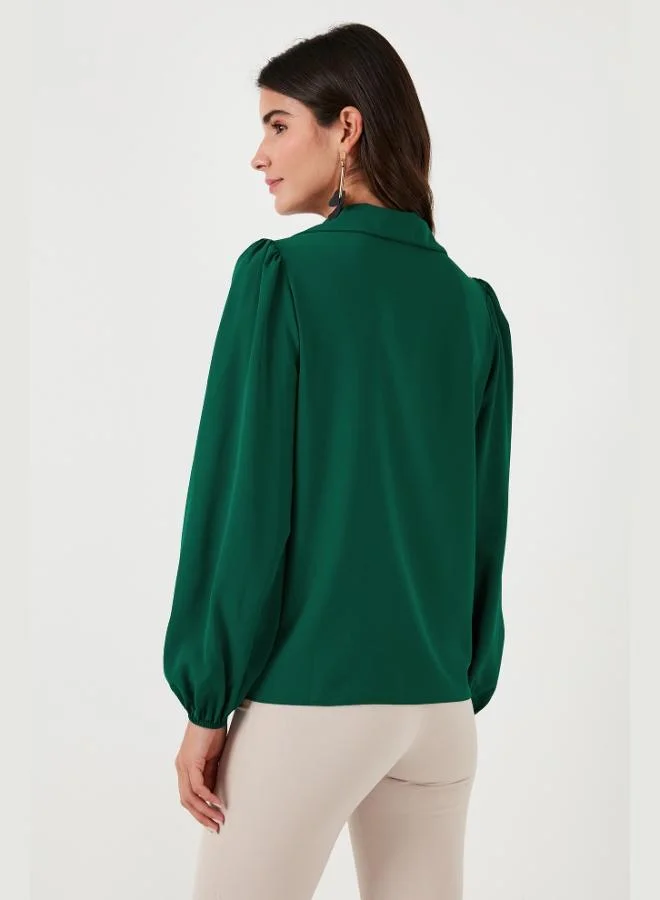 Lela Lela Regular Fit V-Neck Balloon Sleeve Blouse Women's BLOUSE 611BZ0353