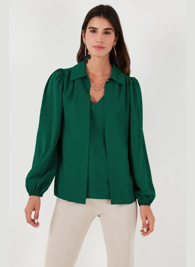 ليلا بلوزة نسائية بياقة  وأكمام بالون من ليلا