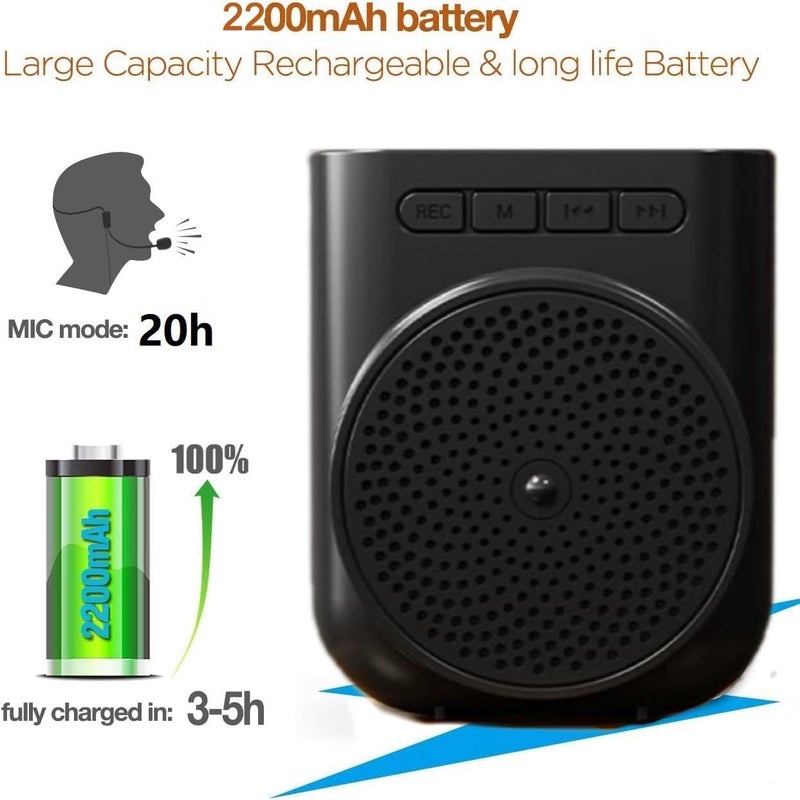Portable Rechargeable PA System Speaker, Loudspeaker with Wired Microphone Headset and Waistband for Teachers, Coaches, Training, Tour Guide, Metting, Yoga, Fitness - Image 3