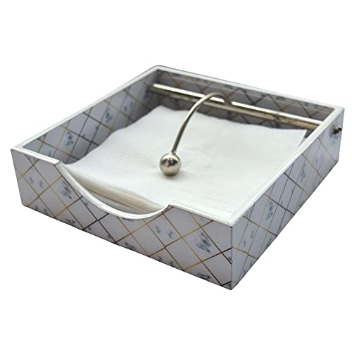 Tranquil Square Modern White Marble and Gold Design Napkin Holder Tissue Paper Rack for Kitchen Dining - Image 5