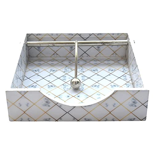 Tranquil Square Modern White Marble and Gold Design Napkin Holder Tissue Paper Rack for Kitchen Dining - Image 4