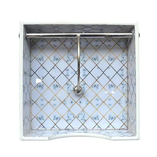 Tranquil Square Modern White Marble and Gold Design Napkin Holder Tissue Paper Rack for Kitchen Dining - Image 3
