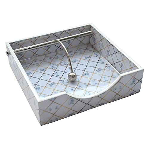 Tranquil Square Modern White Marble and Gold Design Napkin Holder Tissue Paper Rack for Kitchen Dining - Image 2