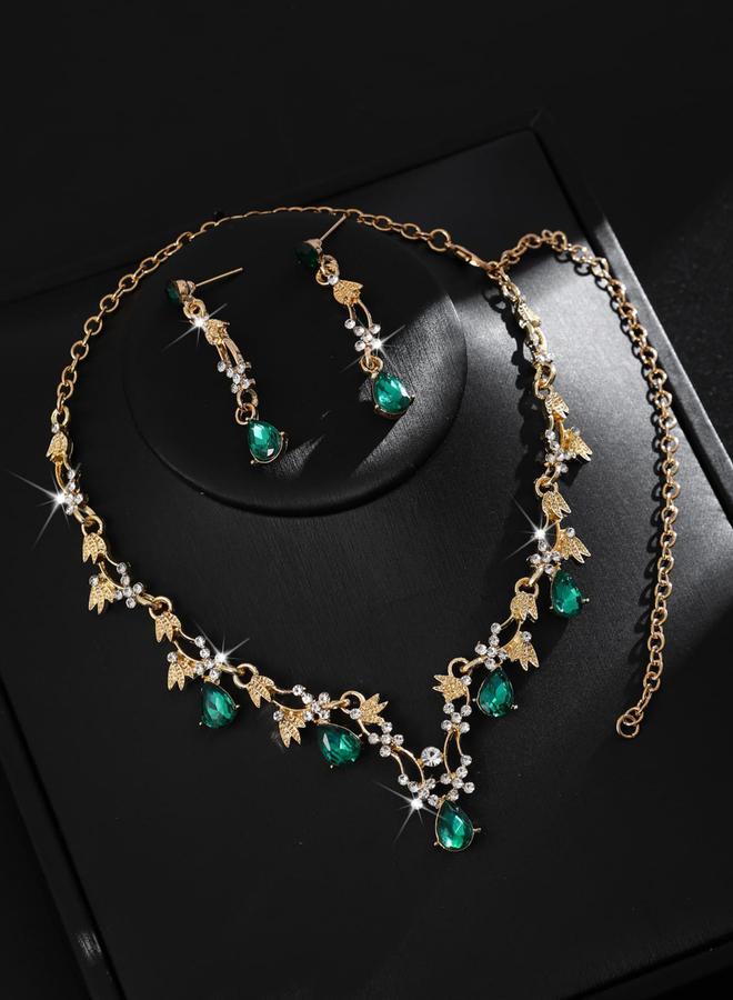 Take Two 2-Piece Rhinestone Embellished Necklace and Earrings Jewelry Set - Image 2