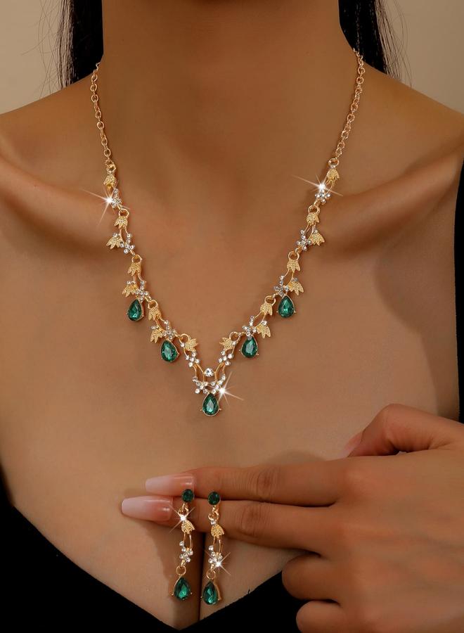 Take Two 2-Piece Rhinestone Embellished Necklace and Earrings Jewelry Set - Image 1