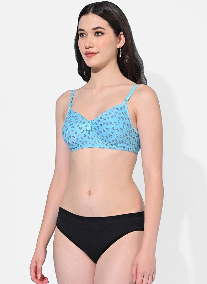 FIMS Pack Of 2 Printed Cotton Lingerie Set - Blue and Yellow - Image 3