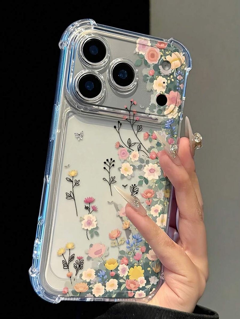 Transparent Shockproof Phone Case with Daisy Flower Design and Reinforced Corners, Spring Style Soft Cover Compatible with iPhone 15/15 Pro/15 Plus/15 Pro Max/16/16 Pro/16 Pro Max/17/17 Pro/17 Pro Max - Anniversary Gift for Her