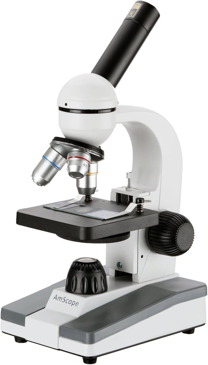 AmScope AmScope M148E Digital Compound Monocular Microscope WF10x Eyepiece 40x400x Magnification LED Illumination Brightfield SingleLens Condenser Plain Stage 110V or BatteryPowered Includes 03MP Camera and Software  - Image 2