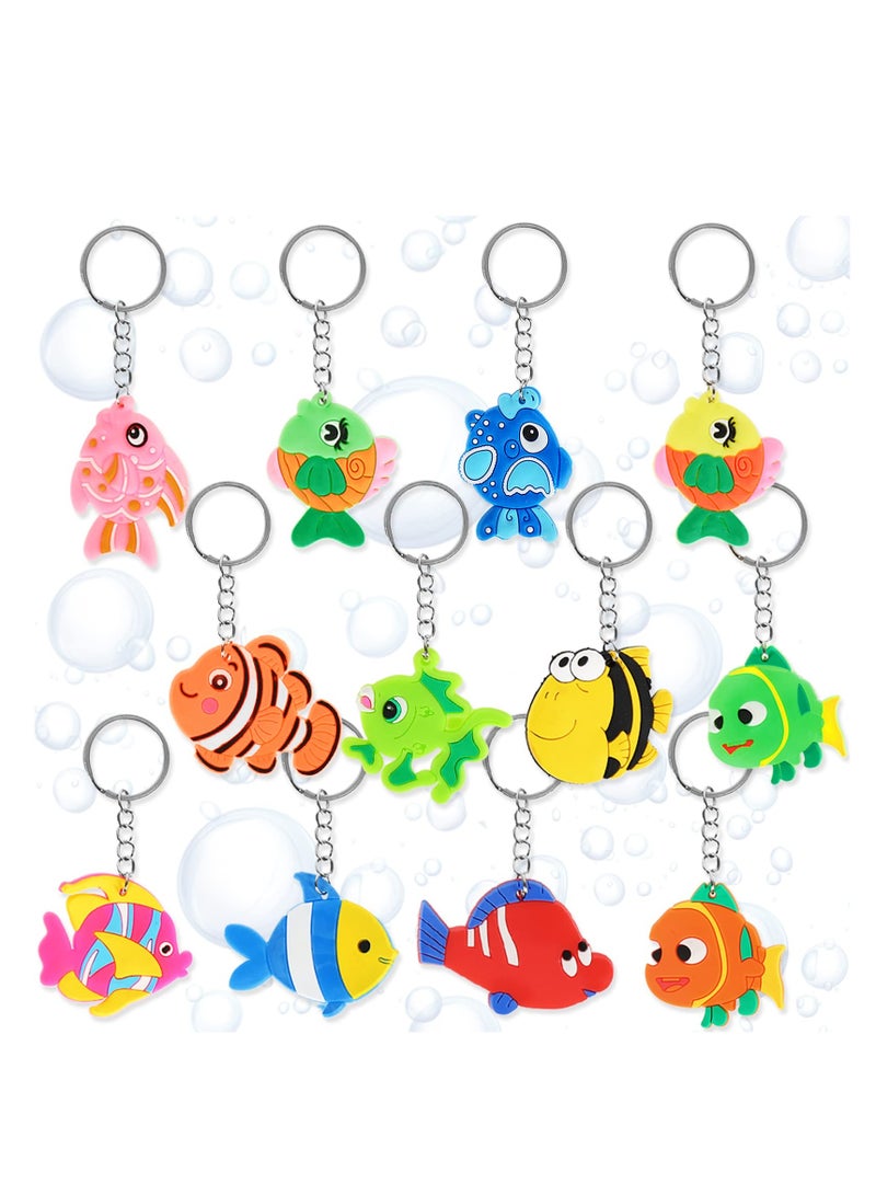 KASTWAVE 12-Pack Colorful Tropical Fish Keychains - Ocean Creature Key Ring Decorations, Ideal for Underwater World Parties, Birthday Favors, School Rewards, and Animal-Themed Baby Showers - Image 1