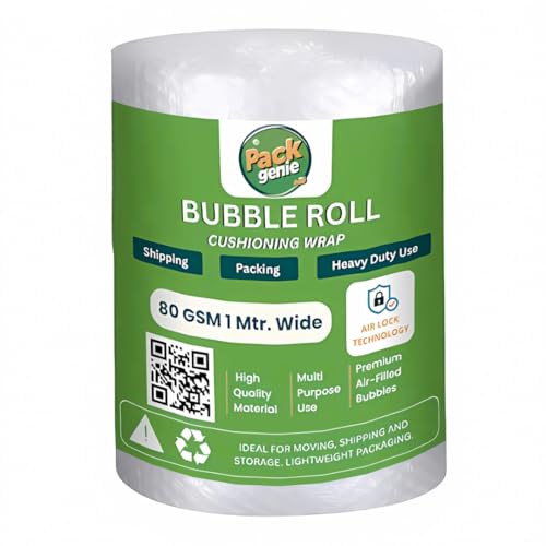 PackGenie 80 Gsm Heavy Air Bubble Wrap Packing Roll for Safety, Multipurpose Packing Needs 1 Meter Wide (5 Meter) - Image 1