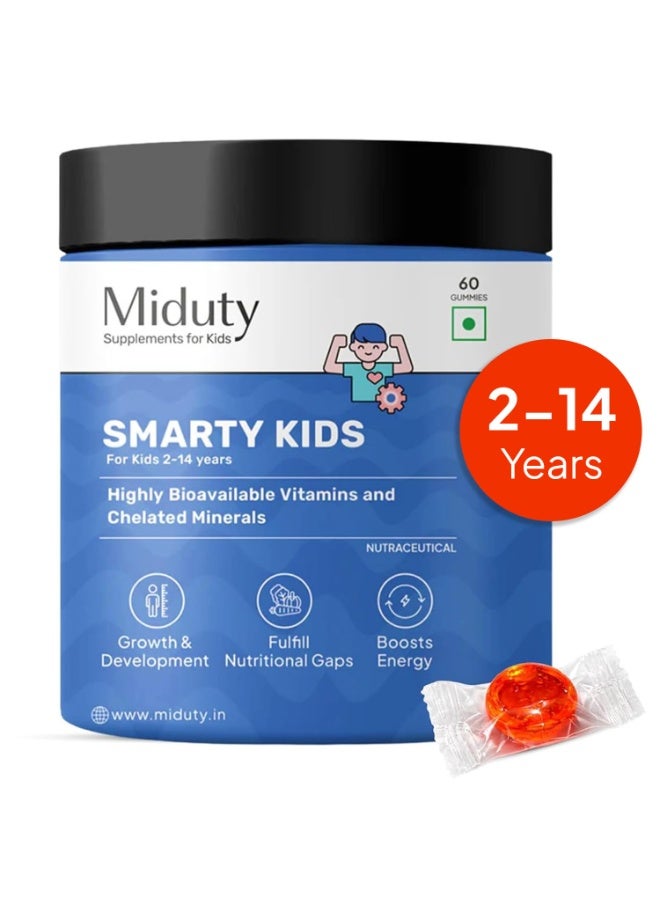 Miduty Smarty Kids - Multivitamin Gummies - Chelated Minerals, Iron & Vitamins - For Energy, Growth & Nutrient Support in Kids - 60 Sugar-Free Gummies - Image 1
