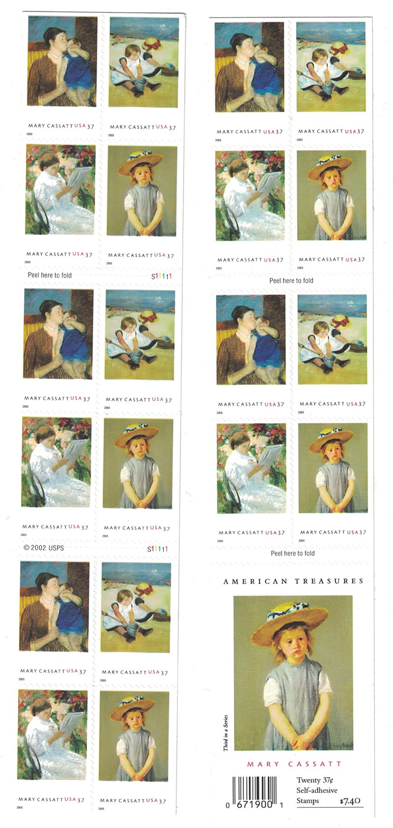 USPS MARY CASSATT ~ PAINTER #3807b Booklet of 20 x 37¢ US Postage Stamps - Image 3