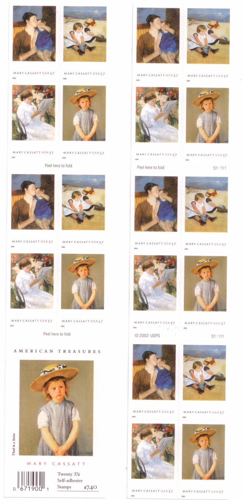 USPS MARY CASSATT ~ PAINTER #3807b Booklet of 20 x 37¢ US Postage Stamps - Image 2