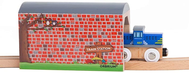 مسار نفق قطار خشبي كبير من Orbrium Toys متوافق مع مجموعة Thomas Brio Chugginginton
