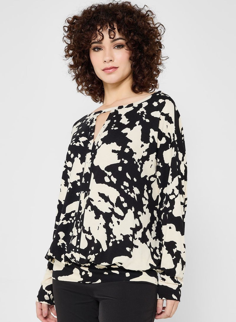 Wallis Keyhole Detail Printed Top - Image 1