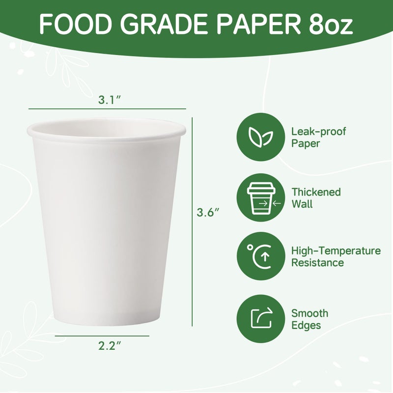 ECOEXTRA Coffee Cups 8 oz 400 Pack, Disposable Paper Cups 8 oz, White Paper Hot Coffee Cups Suitable for Party, Picnic, Travel, and Events - Image 2