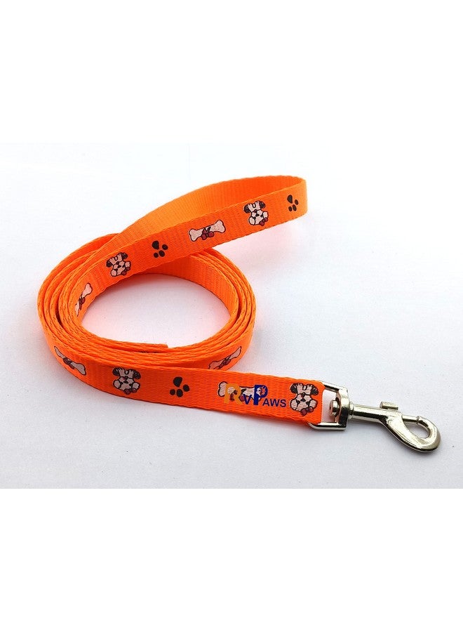 طقم حزام طوق ومقود من النايلون الناعم مطبوع عليه مخلب/عظمة مقاس 15 مم للكلاب الصغيرة والجراء - برتقالي - Image 3