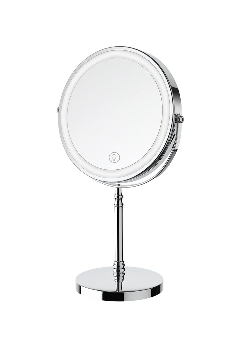 DEIOVWXS Lighted Makeup Mirror, 8" Rechargeable Double Sided Magnifying Mirror with 3 Colors, 1x/10x 360° Rotation Touch Screen Vanity Mirror, Brightness Adjustable Magnification Cosmetic Light up Mirror  - Image 1