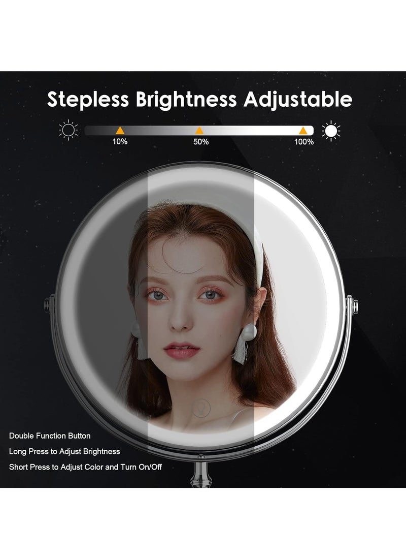 DEIOVWXS Lighted Makeup Mirror, 8" Rechargeable Double Sided Magnifying Mirror with 3 Colors, 1x/10x 360° Rotation Touch Screen Vanity Mirror, Brightness Adjustable Magnification Cosmetic Light up Mirror  - Image 4