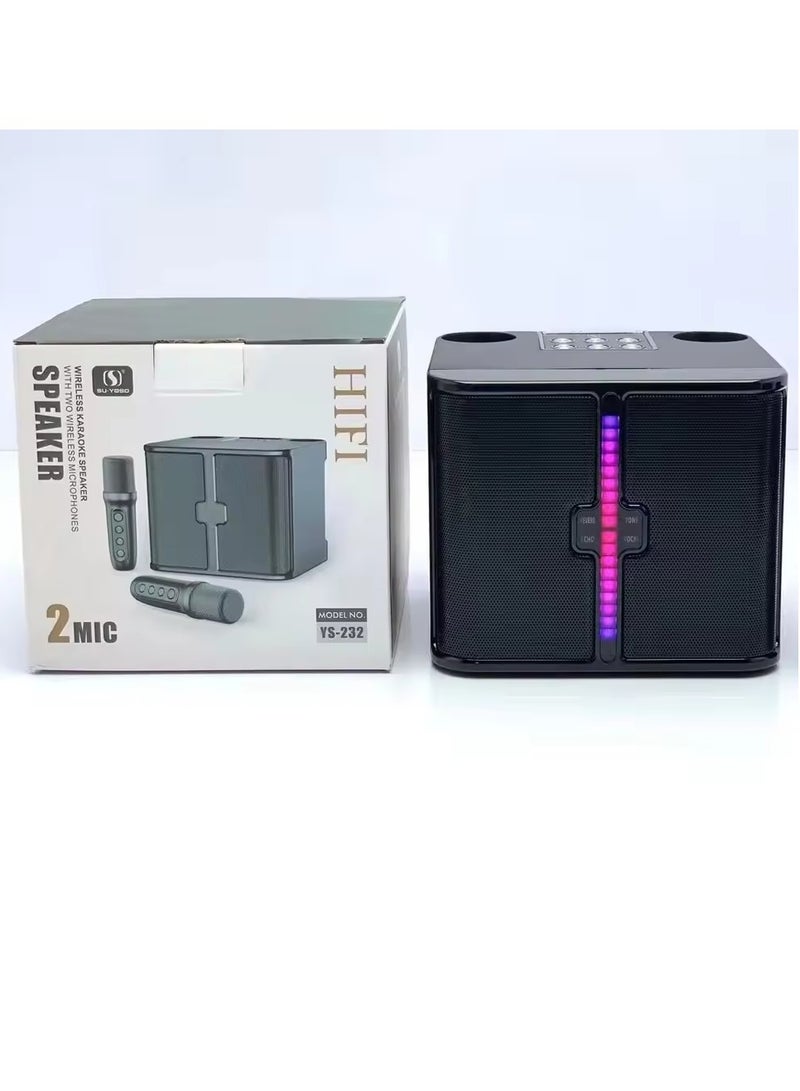SU.YOSD YS-232 Light Wireless Karaoke Speaker Small Stereo Bluetooth Speaker With Double Wireless Microphones Black - Image 1