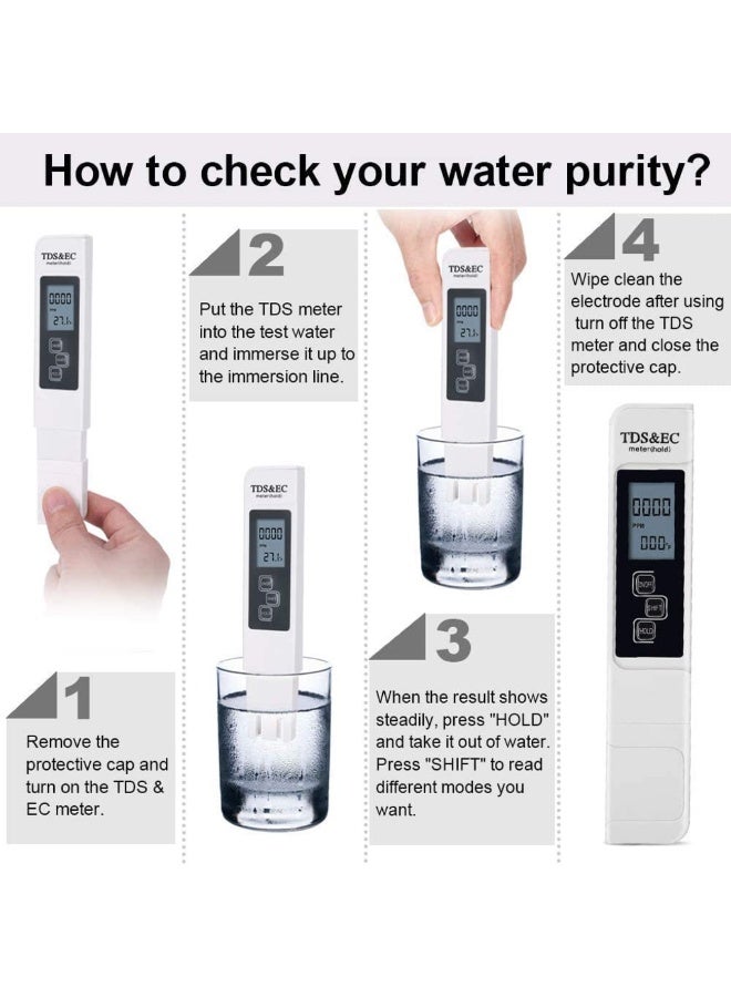 3-in-1 Instant Read TDS Meter Measures TDS EC Temperature Digital Water Testing Kit for Tap/Well/Pool/Hydroponics/Aquarium - Image 4