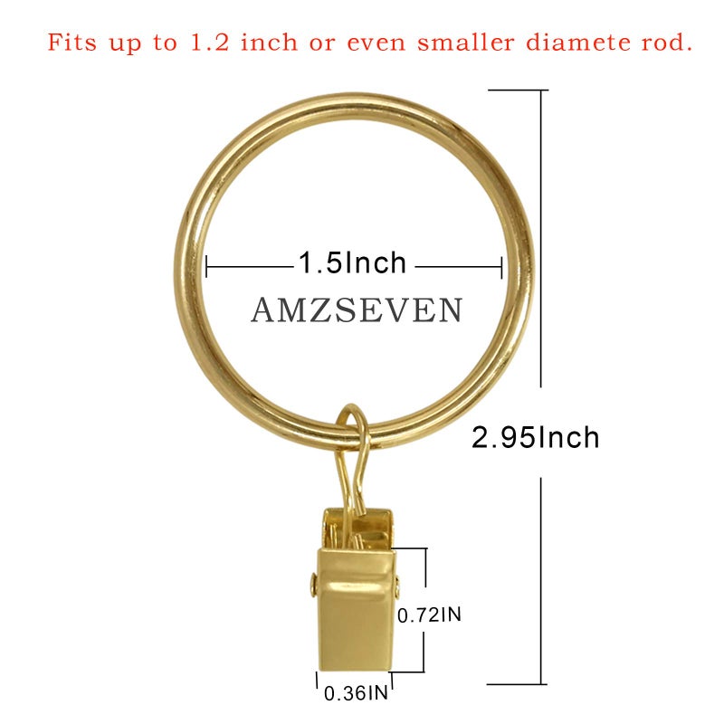 Amzseven 100 Pack Metal Curtain Rings With Clips Drapery Clips Hooks Decorative Curtain Rod Clips Hangers Rings 1.5 Inch Interior Diameter Gold Color - Image 2