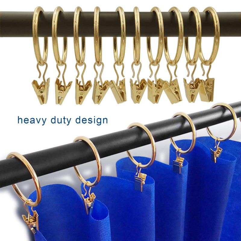 Amzseven 100 Pack Metal Curtain Rings With Clips Drapery Clips Hooks Decorative Curtain Rod Clips Hangers Rings 1.5 Inch Interior Diameter Gold Color - Image 4