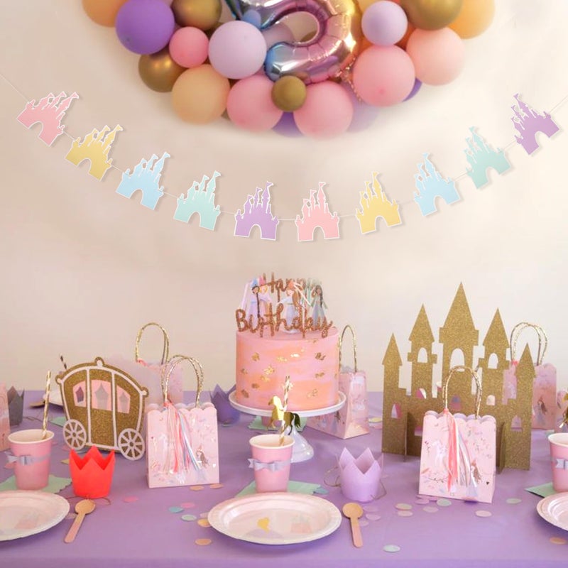LINGANA Colorful Castle Banner - Princess Birthday Party Decorations, Magic Castle Garland,Theme Party Photo Props,Princess Room Castles Hanging Banner - Image 4