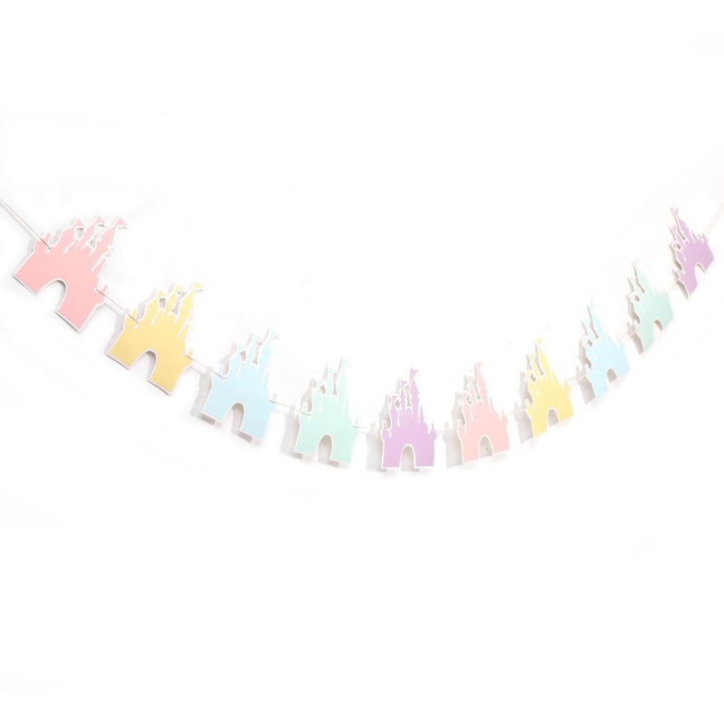 LINGANA Colorful Castle Banner - Princess Birthday Party Decorations, Magic Castle Garland,Theme Party Photo Props,Princess Room Castles Hanging Banner - Image 2