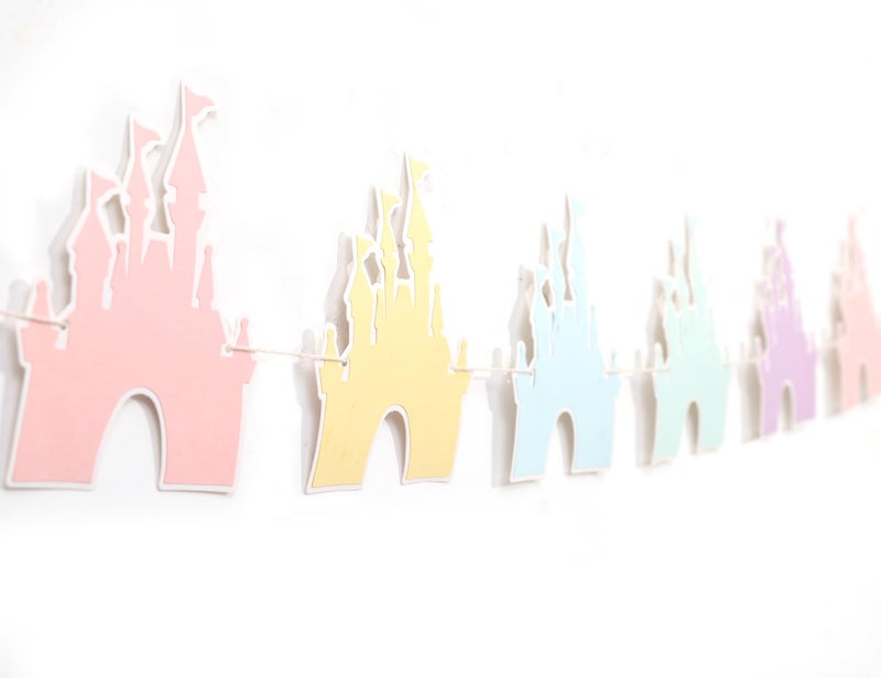 LINGANA Colorful Castle Banner - Princess Birthday Party Decorations, Magic Castle Garland,Theme Party Photo Props,Princess Room Castles Hanging Banner - Image 5