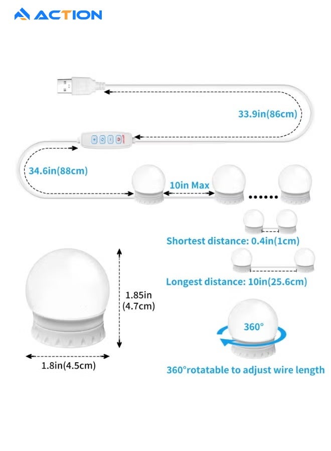 ACTION LED Vanity Lights For Mirror, Vanity Lights With 14 Dimmable Bulbs, Adjustable Color & Brightness, Usb Cable, Mirror Lights Stick On For Makeup Table Dressing Room - Image 2