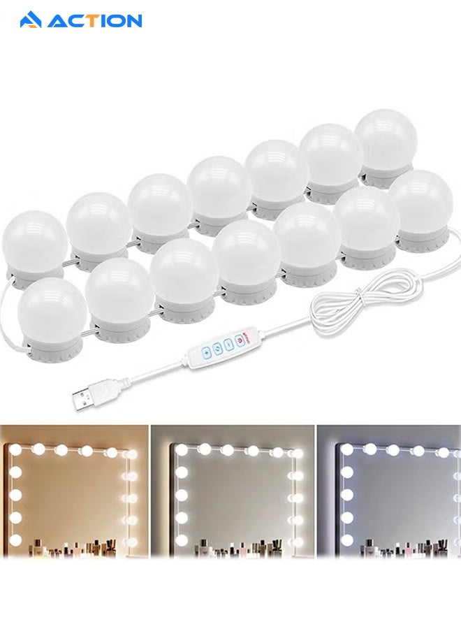 ACTION LED Vanity Lights For Mirror, Vanity Lights With 14 Dimmable Bulbs, Adjustable Color & Brightness, Usb Cable, Mirror Lights Stick On For Makeup Table Dressing Room - Image 1