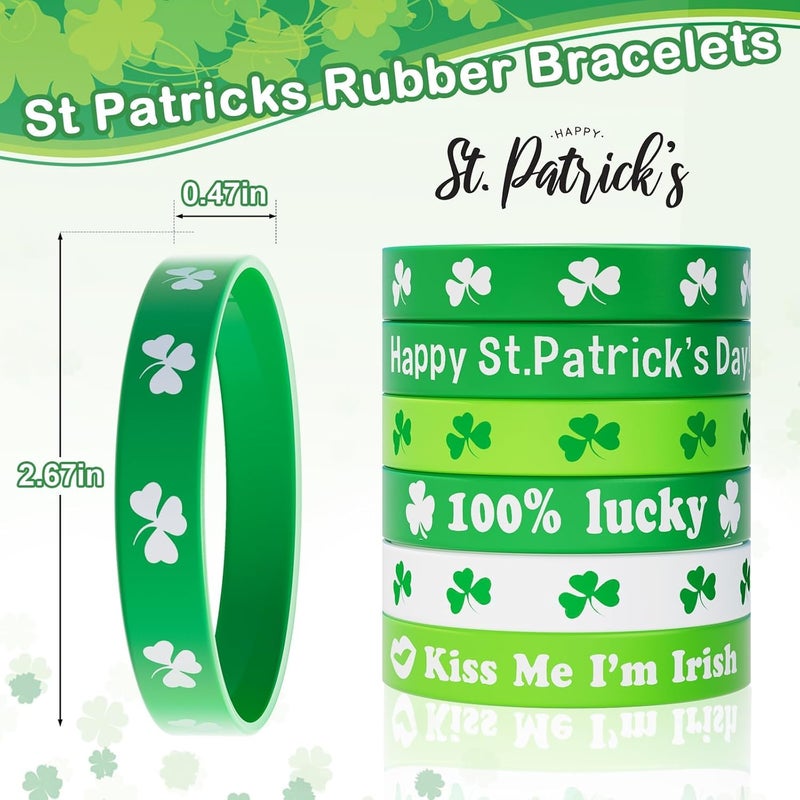 LENOAPHYS St Patricks Day Accessories for Women St Pattys Accessories Decorations Party Favor Packs Bulk Hat Tie Green Beard Tattoo Stickers Glasses Necklace Beads Slap Bracelets - Image 4