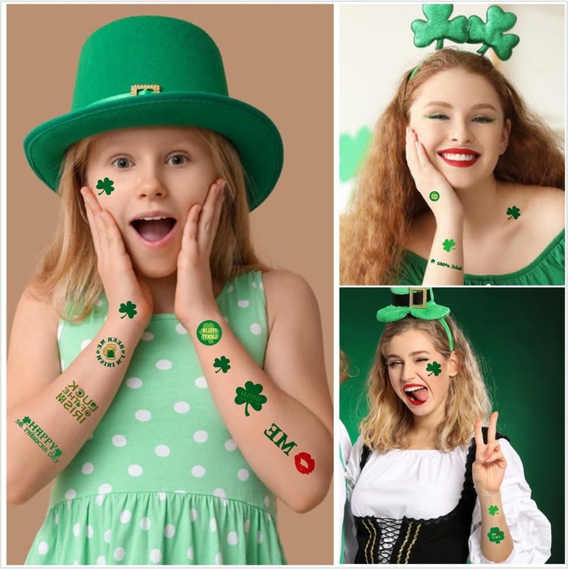 LENOAPHYS St Patricks Day Accessories for Women St Pattys Accessories Decorations Party Favor Packs Bulk Hat Tie Green Beard Tattoo Stickers Glasses Necklace Beads Slap Bracelets - Image 5