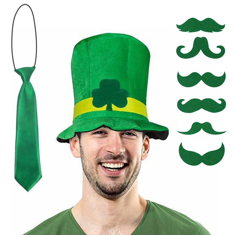 LENOAPHYS St Patricks Day Accessories for Women St Pattys Accessories Decorations Party Favor Packs Bulk Hat Tie Green Beard Tattoo Stickers Glasses Necklace Beads Slap Bracelets - Image 3
