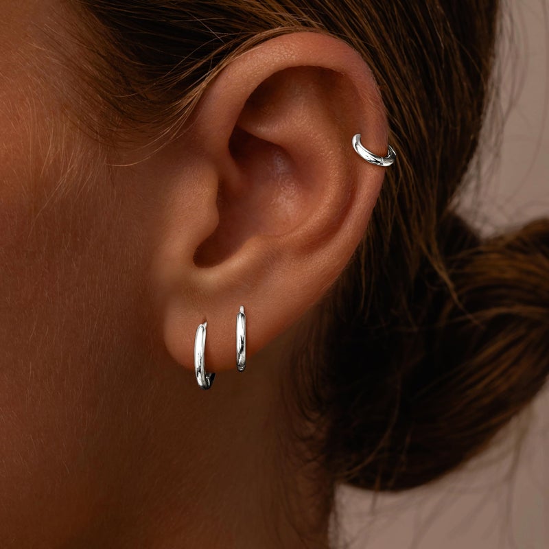 Poxtex Small Sterling Silver Huggie Hoop Earrings Set for Women, Hypoallergenic Simple Hoops Stacks for Multiple Piercings, Dainty Cute Lightweight Cartilage Jewelry Gift for Sensitive Ears 8/10/12mm - Image 2