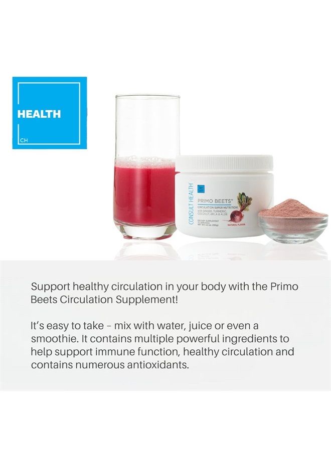 Consult Beaute Consult Health Primo Beets - Beet Root Powder Drink Mix with Nitrates to Support Circulation - Natural Flavor 30 Servings (1Pack) Ginger & Tumeric - Image 1