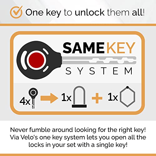 Via Velo 2 Electric Bike Bike Lock Set | Same Key System 4 Keyed Alike keys, Heavy-Duty Hard Steel | 33.5" Folding Lock | 11" Bicycle ULock | 6' Cable | for Electric Bike Fat Tire Scooter Folding Bike - Image 2