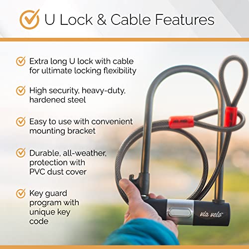Via Velo 2 Electric Bike Bike Lock Set | Same Key System 4 Keyed Alike keys, Heavy-Duty Hard Steel | 33.5" Folding Lock | 11" Bicycle ULock | 6' Cable | for Electric Bike Fat Tire Scooter Folding Bike - Image 4