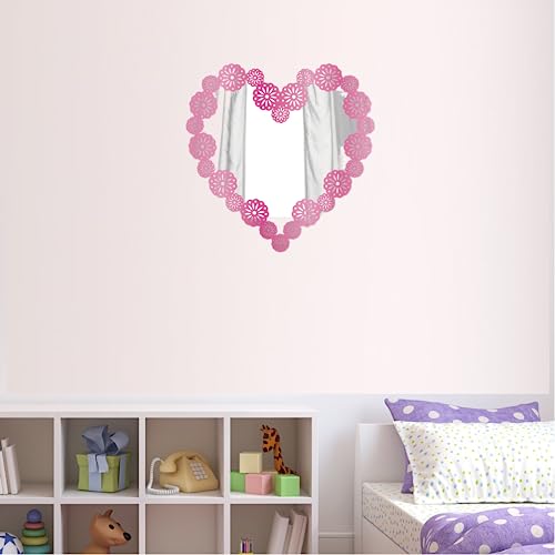 HEUREKA Pink Color Heart Shape with Flower Design Self Adhesive Wall Acrylic Mirror Sticker (25 CM x 25 CM) - Image 2