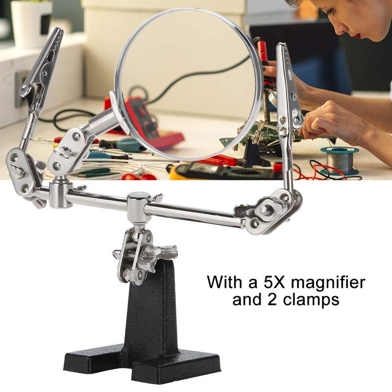 klarako Magnifier, 3rd Hand Helping Tool, 5X Magnifying Glass Soldering Station,Magnifying Glass Stand with Auxiliary Clamp and Alligator Clips - Image 2