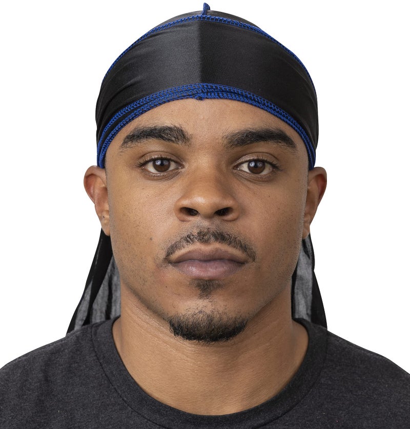 Veeta Superior Silk Durag - Smooth Silk Durag for Men & Women, Long Double Wide Straps, Outside Seam Triple Stitch Du Rag (Blue Dart) - Image 4