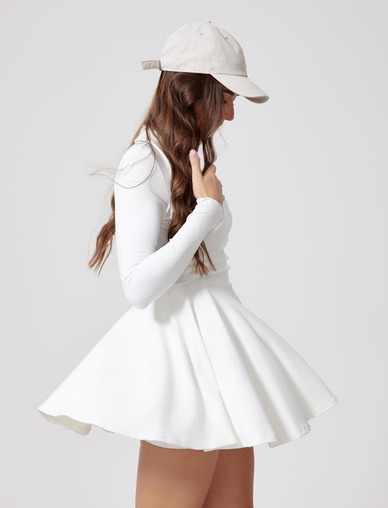 AGYMNX Tennis Dress for Women Long Sleeve Athletic Dress with Built in Shorts Golf Dress Workout Dresses with Pockets White L - Image 3
