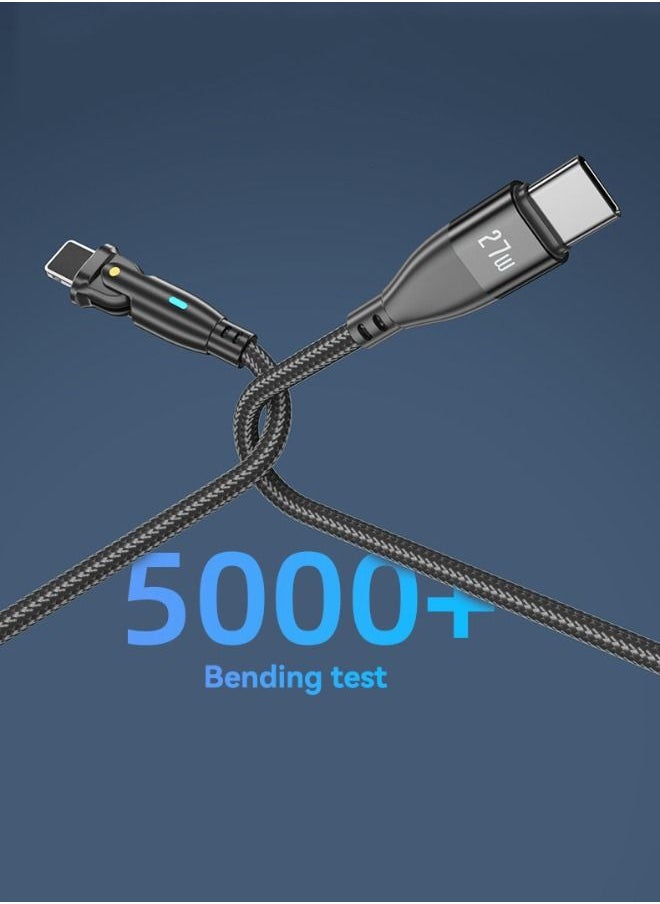 Fast Charging Cable for iphone 14 Pro Max/14 Pro/14, Type C to Lightning Fast Charging Cable 27W with USB A Adapter, 9V/3A 180° Rotating Fast Charge Cable, Nylon Braided Fast Charging Cord (1 Meter)