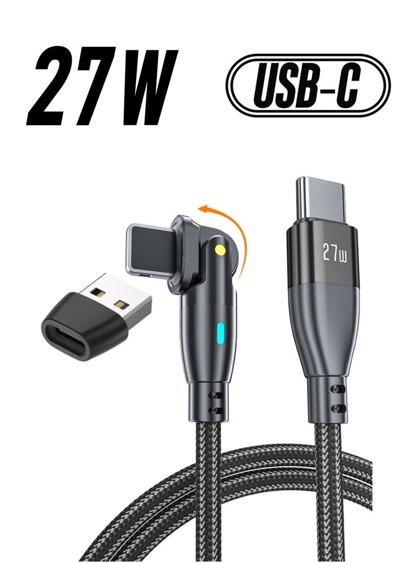 Generic Fast Charging Cable for iphone 14 Pro Max/14 Pro/14, Type C to Lightning Fast Charging Cable 27W with USB A Adapter, 9V/3A 180° Rotating Fast Charge Cable, Nylon Braided Fast Charging Cord (1 Meter)  - Image 1