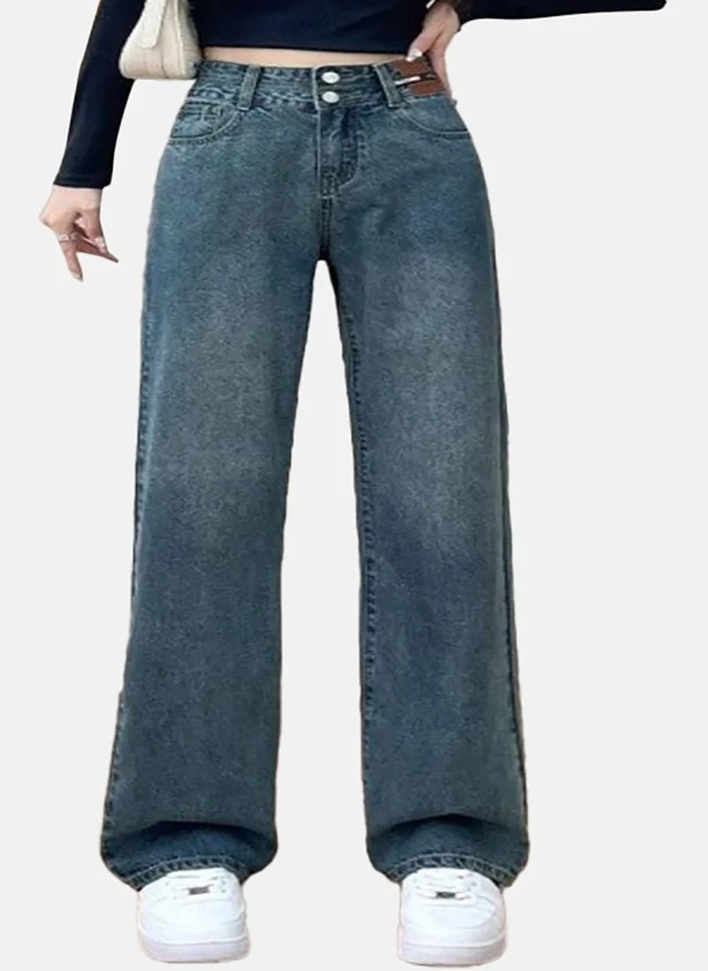 YUNIQEE Blue Solid Mid Rise Straight Fit Straight Jeans