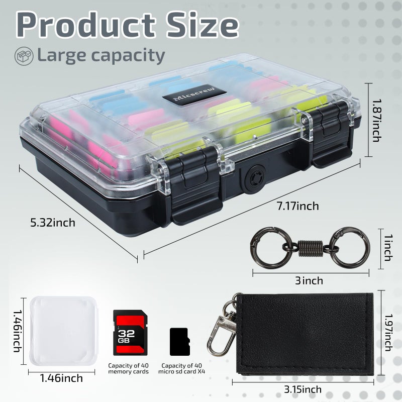 Micscrew 37 Slots Memory Card Case & 36 Transparent Card Cases & 60 Visual Sticky Notes, Water-Resistant Anti-Shock Anti-Dust SD Card Holder Storage,SD Card Case for Camera Memory Cardï¼ˆClear Plasticï¼‰ - Image 2