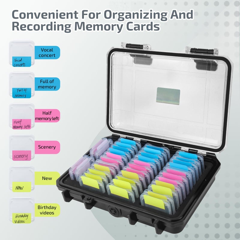 Micscrew 37 Slots Memory Card Case & 36 Transparent Card Cases & 60 Visual Sticky Notes, Water-Resistant Anti-Shock Anti-Dust SD Card Holder Storage,SD Card Case for Camera Memory Cardï¼ˆClear Plasticï¼‰ - Image 4