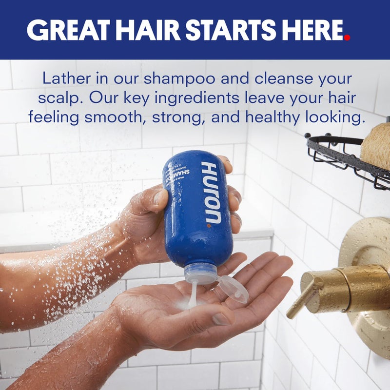 Huron Men's Shampoo | Cleansing & Hydrating Formula | Citrus, Fresh Juniper & Aromatic Greens Scent | Strengthens Hair | Sulfate-Free, Paraben-Free | Argan Oil, Aloe, Peppermint | 11.7 Fl Oz - Image 2