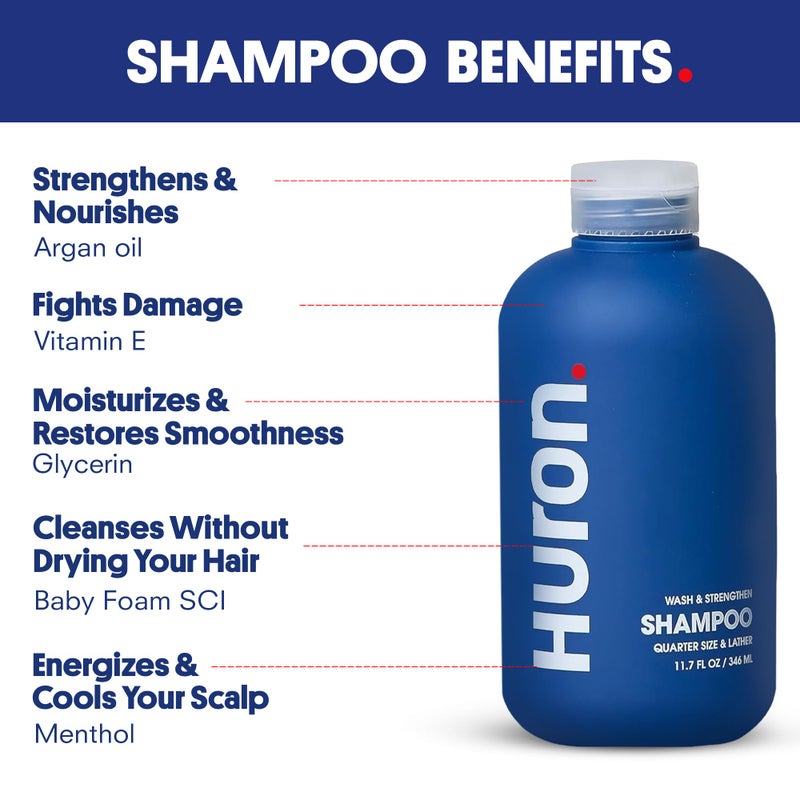 Huron Men's Shampoo | Cleansing & Hydrating Formula | Citrus, Fresh Juniper & Aromatic Greens Scent | Strengthens Hair | Sulfate-Free, Paraben-Free | Argan Oil, Aloe, Peppermint | 11.7 Fl Oz - Image 3